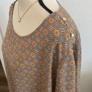 Liz Claiborne | Tan with Gold buttons long sleeve top  Blouse Sz 2X